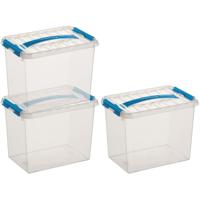 3x sunware q-line opberg box/opbergdoos - 9 liter - 30 x 20 x 22 cm - kunststof - transparant