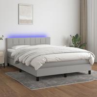 Boxspring met matras en LED stof lichtgrijs 140x190 cm