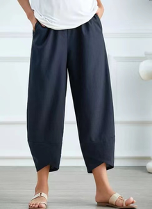 Plain Loosen Cotton Casual Elastic Band Pants