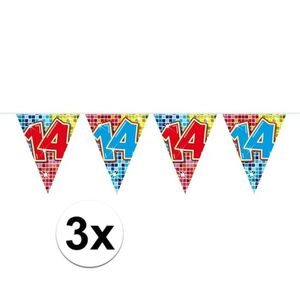 3x  Mini vlaggetjeslijn slingers verjaardag  versiering 14 jaar   -