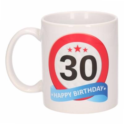 30 jaar Verjaardag koffiemok - cadeau beker - stopbord print - 300 ml - keramiek - wit