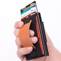 X-32C automatisch Uitvouwkaart type anti-magnetische RFID anti-diefstal mannen aluminiumlegering een dial-knop elastische tas portemonnee met PU leder