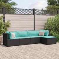 5-delige Loungeset met kussens poly rattan zwart