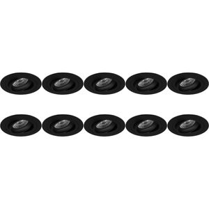 Spot Armatuur 10 Pack - Pragmi Alpin Pro - GU10 Inbouwspot - Rond - Zwart - Aluminium - Kantelbaar - Ø92mm