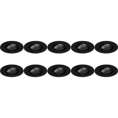 Spot Armatuur 10 Pack - Pragmi Alpin Pro - GU10 Inbouwspot - Rond - Zwart - Aluminium - Kantelbaar - Ø92mm