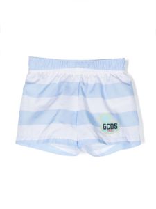 Gcds Kids short de bain rayé à logo imprimé - Bleu