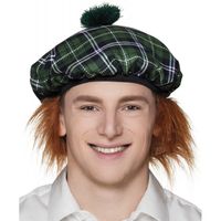 Boland Carnaval verkleed hoed/baret in Schotse ruit - groen - polyester - heren - met haar - thumbnail