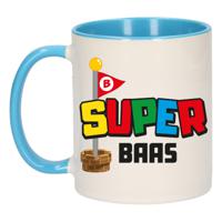 Cadeau koffie/thee mok voor Baas - blauw - super Baas - keramiek - 300 ml