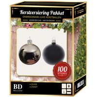 Zilver met zwarte Kerstversiering voor 150 cm boom 100-delig   -