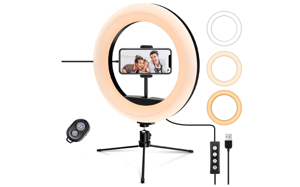 Fedec Tripod met 10 Inch verlichtingsring - Met microfoon, tripod en smartphonehouder - Met afstandsbediening