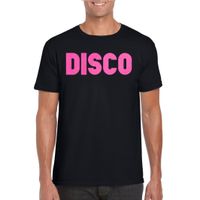 Bellatio Decorations Verkleed T-shirt heren - disco - zwart - roze glitter - jaren 70/80 - carnaval 2XL  - - thumbnail