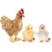 Set van Pluche kip met gele en witte kuiken knuffel speelgoed