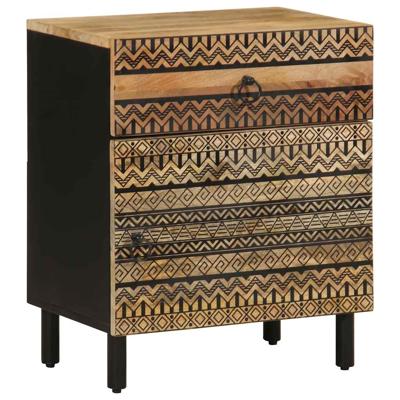 Nachtkastje 50x33x60 cm massief ruw mangohout zwart