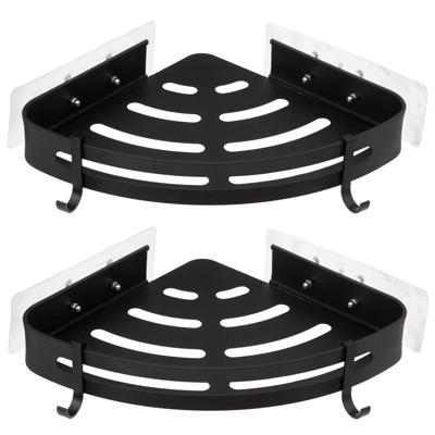 5Five Badkamer organizer - 2x - zwart - metaal - zeep bakje met haakjes - 23 x 23 cm - hoek rekje