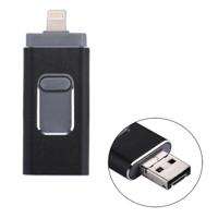 RQW-01B 3 in 1 USB 2.0 & 8 Pin & Micro USB 128GB Flash Drive voor iPhone & iPad & iPod & meeste Android Smartphones & PC Computer(Black)