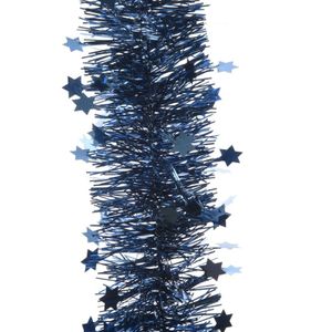 1x Kerst lametta guirlandes donkerblauw sterren/glinsterend 270 cm kerstboom versiering/decoratie   -
