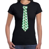 Stropdas Kerst T-shirt mistletoe patroon voor dames zwart - thumbnail