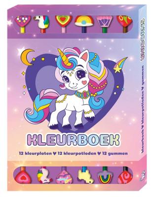 Kleurboek Box met 12 potloden en gummen - Unicorns (Paperback)