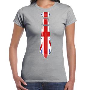 Verkleed T-shirt voor dames - stropdas Engeland - grijs - supporter - themafeest