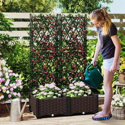 Bloembak met Klimrek Metaal Plantenbak Voor Klimplanten Verhoogde Bed met Latwerk & Zelfbewatering Zwart 80 x 40 x 126 cm