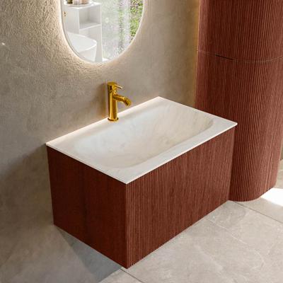 Badmeubel Mondiaz Kurve-Dlux | 70 cm cm | Meubelkleur Ruby | Wastafelkleur Opalo | Solid surface | Wasbak midden spoelbak | 1 kraangat