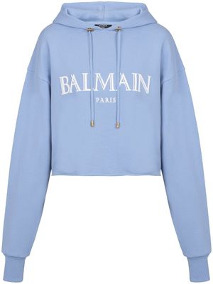 Balmain hoodie crop à logo - Bleu