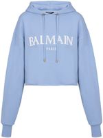 Balmain hoodie crop à logo - Bleu