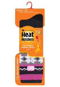 Heat Holders Ladies socks lite fairisle maat 4-8 rivington blac (1 Paar)
