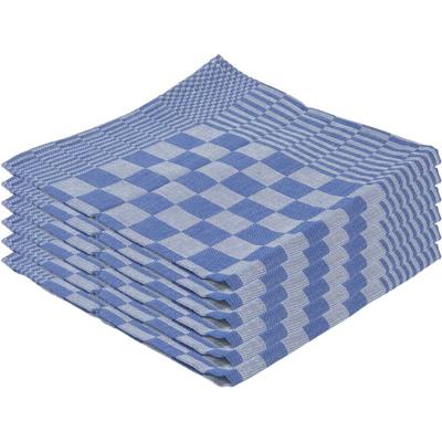 Theedoeken set - 6x stuks - blauw met blokmotief - 65 x 65 cm - Huishoudtextiel