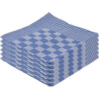 Theedoeken set - 6x stuks - blauw met blokmotief - 65 x 65 cm - Huishoudtextiel