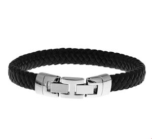 Armband leder-staal zilverkleurig-zwart 10 mm 22,5 cm