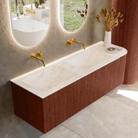 Badmeubel Mondiaz Kurve-Dlux | 145 cm cm | Meubelkleur Ruby | Wastafelkleur Ostra | Solid surface | Dubbel / Links spoelbak | Zonder kraangat(en)