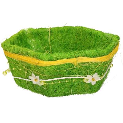 Paaseieren mandje - groen - zeshoek - deco gras - 18 cm - Paasdecoratie