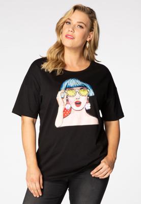 Yoek Wijd T-Shirt POP ART | Zwart | Maat 50/52
