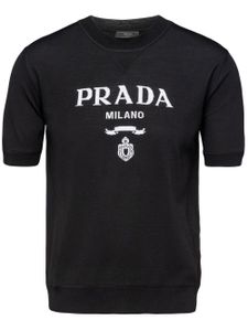 Prada pull en laine à logo intarsia - Noir