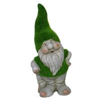 Gerimport Tuinkabouter beeldje - Dwarf Manuel - Polystone - grasgroene muts - 32 cm - Tuinbeelden