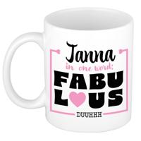 Naam mok Janna - wit - Fabulous - keramiek - 300 ml - cadeau collega beker