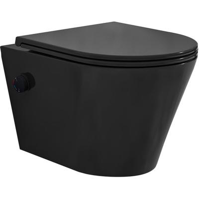 Wandcloset Wiesbaden Vesta | 52 cm | Rimless | Bidet functie-warm en koud water | Incl.Toiletzitting | Keramiek | Mat zwart