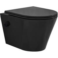 Wandcloset Wiesbaden Vesta | 52 cm | Rimless | Bidet functie-warm en koud water | Incl.Toiletzitting | Keramiek | Mat zwart