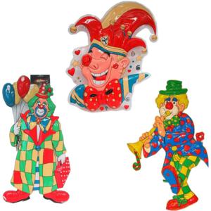 Carnaval versiering clowns - 3x grote wand decoraties 60 cm