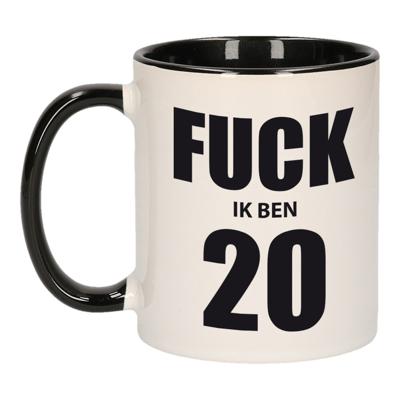 Bellatio Decorations Fuck ik ben 20 koffiemok - beker - zwart wit - 300 ml