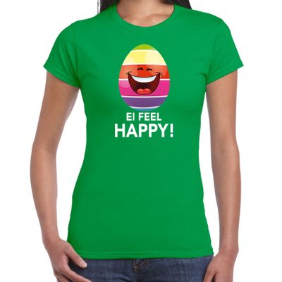 Vrolijk Paasei ei feel happy t-shirt groen voor dames - Paas kleding / outfit Vrolijk Paasei ei feel happy t-shirt groen voor dames - Paas kleding / outfit
