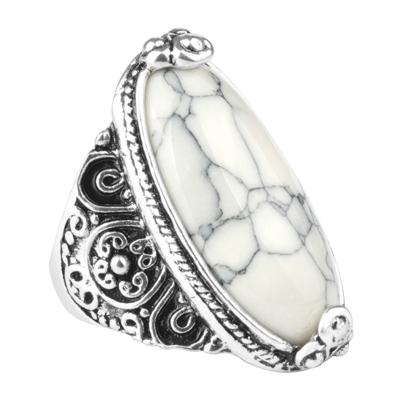 Mode Vintage ovale Turquoise Flower Ring vrouwen antieke zilveren sieraden ring maat: 8 (wit)