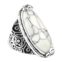 Mode Vintage ovale Turquoise Flower Ring vrouwen antieke zilveren sieraden ring maat: 8 (wit)