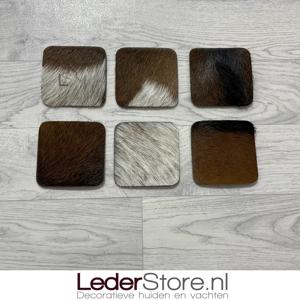 Geitenhuid onderzetters bruin zwart wit 10x10cm