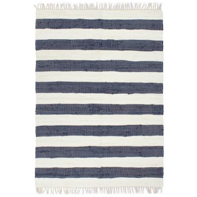 vidaXL Vloerkleed chindi handgeweven 80x160 cm katoen blauw en wit