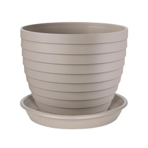 Plantenpot/bloempot Florenzia met onderschaal - D18 x H16 cm - taupe - kunststof