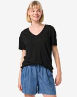 HEMA Dames T-shirt Evie Met Linnen Zwart (zwart) - thumbnail