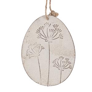 Clayre & Eef Paashanger Ei 10 cm Wit IJzer Ovaal Decoratie Hanger Wit Decoratie Hanger