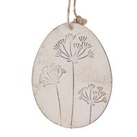 Clayre & Eef Paashanger Ei 10 cm Wit IJzer Ovaal Decoratie Hanger Wit Decoratie Hanger - thumbnail